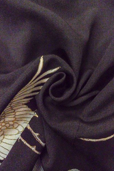 画像14: O0509S 女性用留袖  シルク（正絹） 黒, 鶴 【中古】【USED】【リサイクル】 ★★☆☆☆【O0509S】 (14)