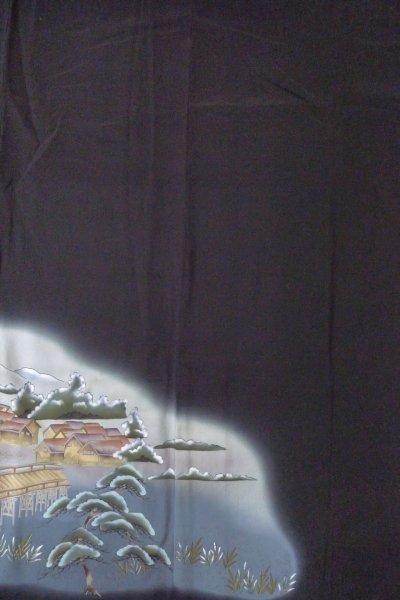 画像6: O0509T 女性用留袖  シルク（正絹） 黒, 松/松葉 【中古】【USED】【リサイクル】 ★★★☆☆【O0509T】 (6)