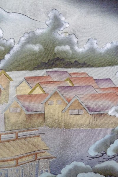 画像9: O0509T 女性用留袖  シルク（正絹） 黒, 松/松葉 【中古】【USED】【リサイクル】 ★★★☆☆【O0509T】 (9)