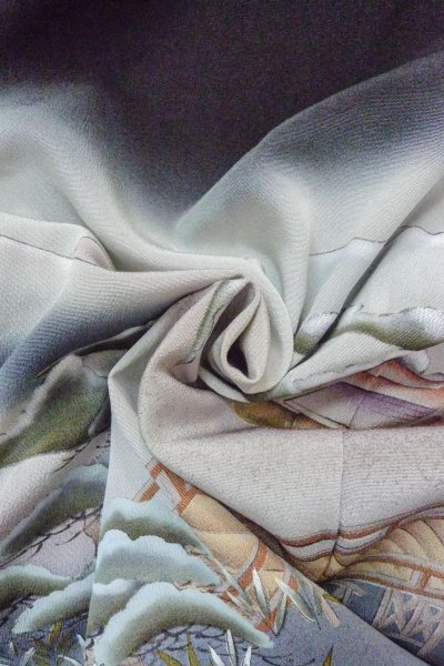 画像14: O0509T 女性用留袖  シルク（正絹） 黒, 松/松葉 【中古】【USED】【リサイクル】 ★★★☆☆【O0509T】 (14)