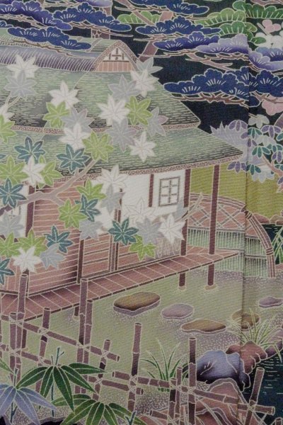 画像8: O0509U 女性用留袖  化繊 黒, 梅 【中古】【USED】【リサイクル】 ★★★☆☆【O0509U】 (8)