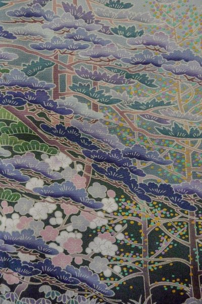 画像9: O0509U 女性用留袖  化繊 黒, 梅 【中古】【USED】【リサイクル】 ★★★☆☆【O0509U】 (9)