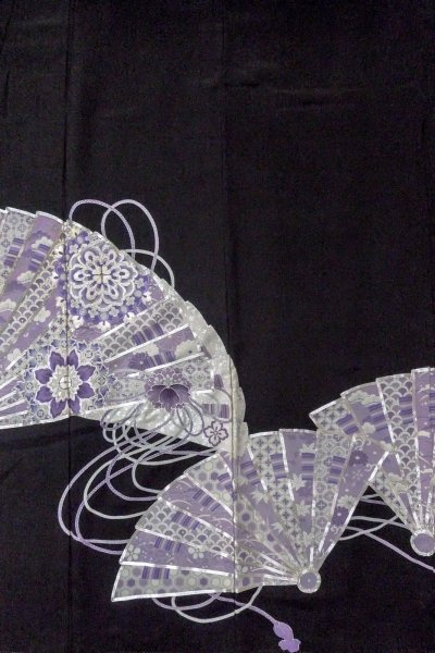 画像5: O0509X 女性用留袖  シルク（正絹） 黒, 梅 【中古】【USED】【リサイクル】 ★★☆☆☆【O0509X】 (5)