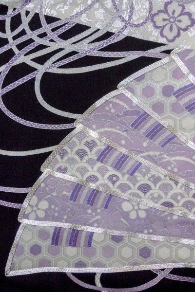 画像9: O0509X 女性用留袖  シルク（正絹） 黒, 梅 【中古】【USED】【リサイクル】 ★★☆☆☆【O0509X】 (9)