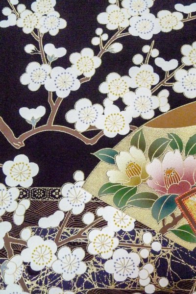 画像8: O0509Y 女性用留袖  シルク（正絹） 黒, 梅 【中古】【USED】【リサイクル】 ★★★☆☆【O0509Y】 (8)