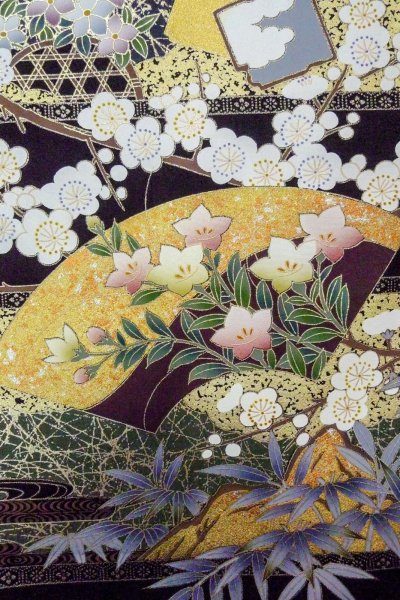 画像9: O0509Y 女性用留袖  シルク（正絹） 黒, 梅 【中古】【USED】【リサイクル】 ★★★☆☆【O0509Y】 (9)