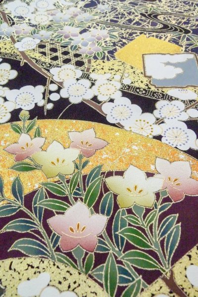 画像12: O0509Y 女性用留袖  シルク（正絹） 黒, 梅 【中古】【USED】【リサイクル】 ★★★☆☆【O0509Y】 (12)