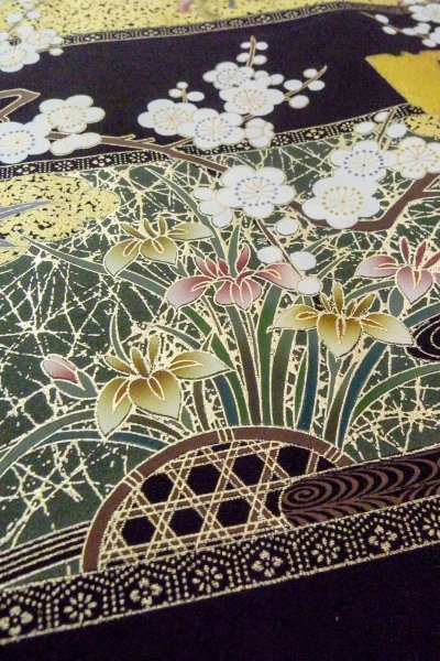 画像13: O0509Y 女性用留袖  シルク（正絹） 黒, 梅 【中古】【USED】【リサイクル】 ★★★☆☆【O0509Y】 (13)