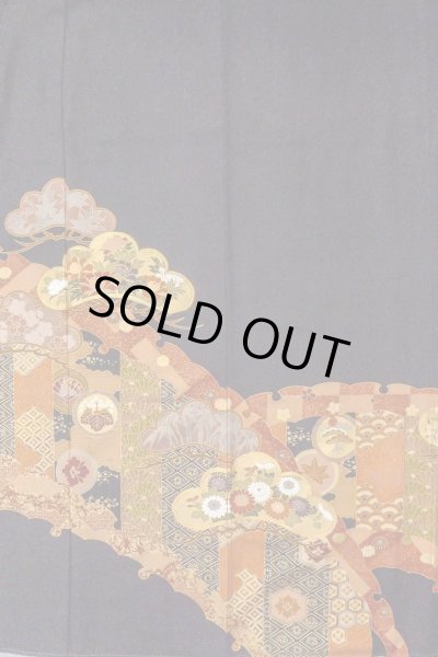 画像5: O0509Z 女性用留袖  シルク（正絹） 黒, ぼたん 【中古】【USED】【リサイクル】 ★★★☆☆【O0509Z】 (5)