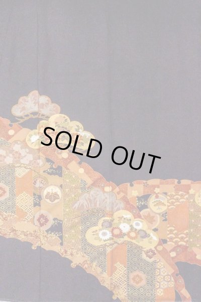 画像6: O0509Z 女性用留袖  シルク（正絹） 黒, ぼたん 【中古】【USED】【リサイクル】 ★★★☆☆【O0509Z】 (6)