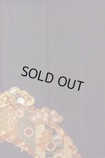 画像7: O0509Z 女性用留袖  シルク（正絹） 黒, ぼたん 【中古】【USED】【リサイクル】 ★★★☆☆【O0509Z】 (7)