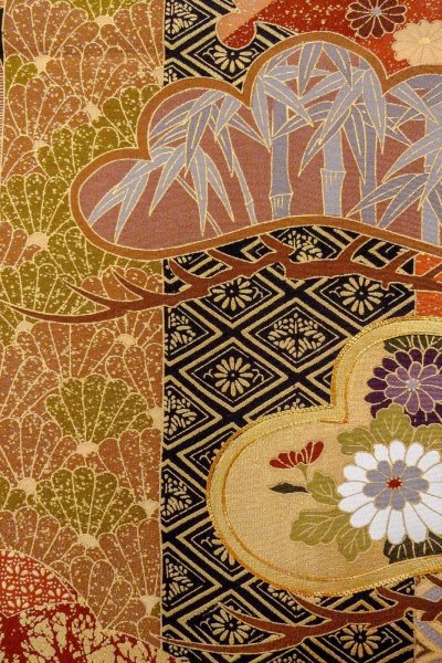 画像9: O0509Z 女性用留袖  シルク（正絹） 黒, ぼたん 【中古】【USED】【リサイクル】 ★★★☆☆【O0509Z】 (9)