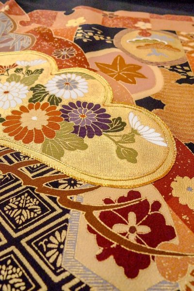 画像13: O0509Z 女性用留袖  シルク（正絹） 黒, ぼたん 【中古】【USED】【リサイクル】 ★★★☆☆【O0509Z】 (13)