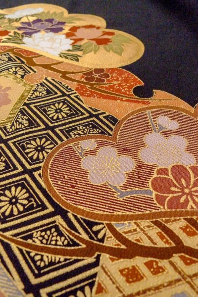 画像14: O0509Z 女性用留袖  シルク（正絹） 黒, ぼたん 【中古】【USED】【リサイクル】 ★★★☆☆【O0509Z】 (14)