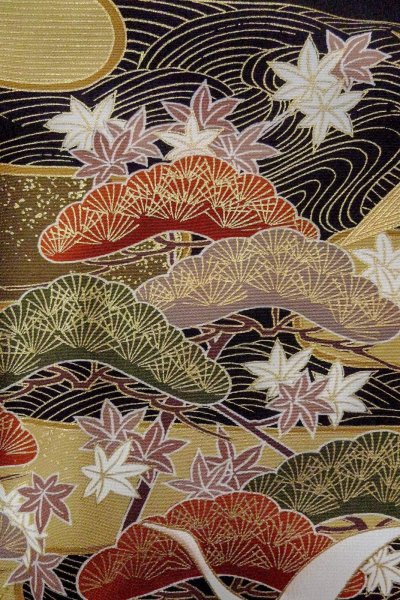 画像9: O0510A 女性用留袖  化繊 黒, 梅 【中古】【USED】【リサイクル】 ★★☆☆☆【O0510A】 (9)