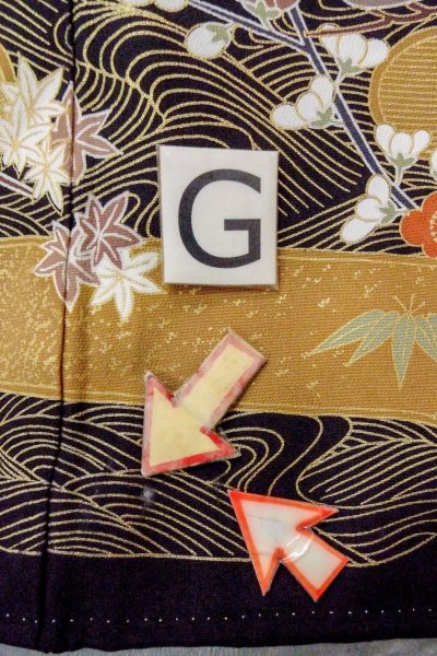 画像24: O0510A 女性用留袖  化繊 黒, 梅 【中古】【USED】【リサイクル】 ★★☆☆☆【O0510A】 (24)