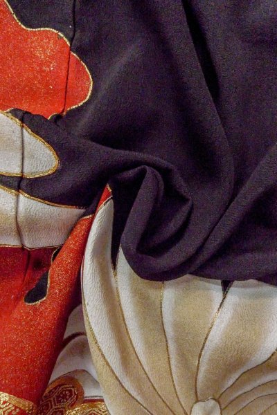 画像13: O0510B 女性用留袖  シルク（正絹） 黒, 花 【中古】【USED】【リサイクル】 ★★★☆☆【O0510B】 (13)