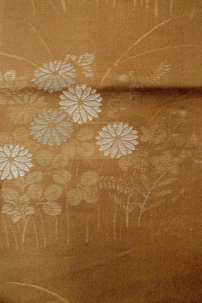 画像4: O0528A 袋帯 女性用着物 シルク(正絹)   茶色 花 【中古】 【USED】 【リサイクル】 ★★★★☆ (4)