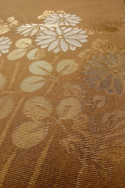 画像8: O0528A 袋帯 女性用着物 シルク(正絹)   茶色 花 【中古】 【USED】 【リサイクル】 ★★★★☆ (8)