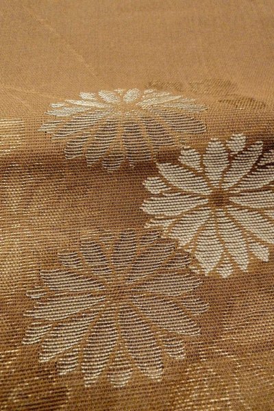 画像9: O0528A 袋帯 女性用着物 シルク(正絹)   茶色 花 【中古】 【USED】 【リサイクル】 ★★★★☆ (9)