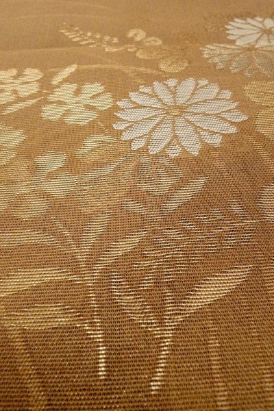 画像10: O0528A 袋帯 女性用着物 シルク(正絹)   茶色 花 【中古】 【USED】 【リサイクル】 ★★★★☆ (10)