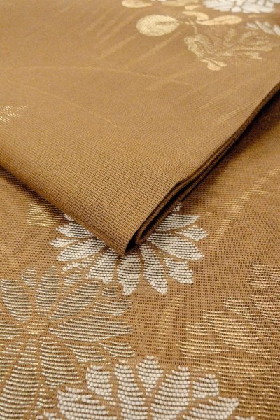 画像11: O0528A 袋帯 女性用着物 シルク(正絹)   茶色 花 【中古】 【USED】 【リサイクル】 ★★★★☆ (11)