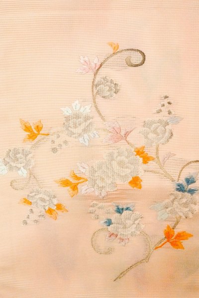 画像3: O0528B 名古屋帯 女性用着物 麻  淡い 桃色 花 【中古】 【USED】 【リサイクル】 ★★★☆☆ (3)