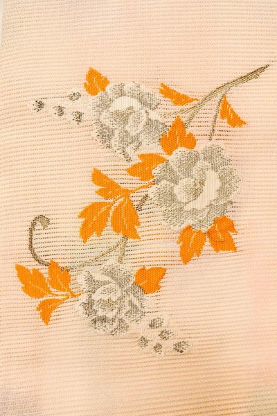画像4: O0528B 名古屋帯 女性用着物 麻  淡い 桃色 花 【中古】 【USED】 【リサイクル】 ★★★☆☆ (4)