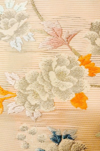 画像5: O0528B 名古屋帯 女性用着物 麻  淡い 桃色 花 【中古】 【USED】 【リサイクル】 ★★★☆☆ (5)