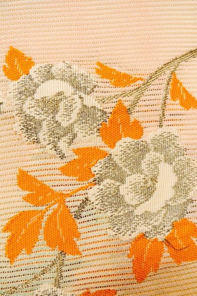 画像7: O0528B 名古屋帯 女性用着物 麻  淡い 桃色 花 【中古】 【USED】 【リサイクル】 ★★★☆☆ (7)