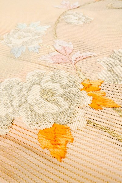 画像8: O0528B 名古屋帯 女性用着物 麻  淡い 桃色 花 【中古】 【USED】 【リサイクル】 ★★★☆☆ (8)