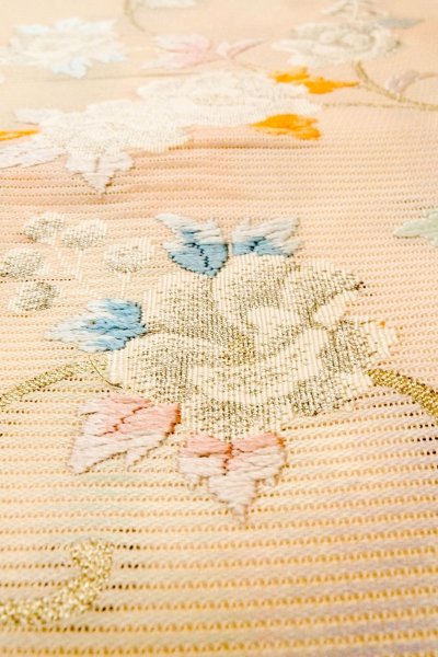 画像9: O0528B 名古屋帯 女性用着物 麻  淡い 桃色 花 【中古】 【USED】 【リサイクル】 ★★★☆☆ (9)