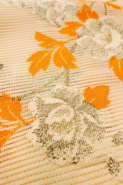 画像10: O0528B 名古屋帯 女性用着物 麻  淡い 桃色 花 【中古】 【USED】 【リサイクル】 ★★★☆☆ (10)