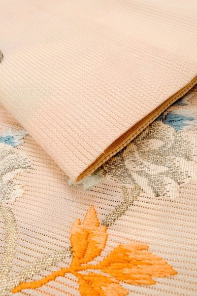 画像11: O0528B 名古屋帯 女性用着物 麻  淡い 桃色 花 【中古】 【USED】 【リサイクル】 ★★★☆☆ (11)