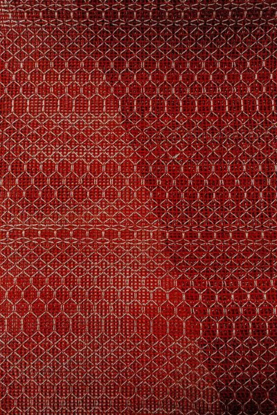 画像3: O0528E 八寸(袋名古屋)帯 女性用着物 麻   えんじ 幾何学模様 【中古】 【USED】 【リサイクル】 ★★★★☆ (3)