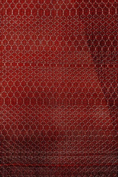 画像4: O0528E 八寸(袋名古屋)帯 女性用着物 麻   えんじ 幾何学模様 【中古】 【USED】 【リサイクル】 ★★★★☆ (4)