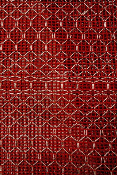 画像6: O0528E 八寸(袋名古屋)帯 女性用着物 麻   えんじ 幾何学模様 【中古】 【USED】 【リサイクル】 ★★★★☆ (6)