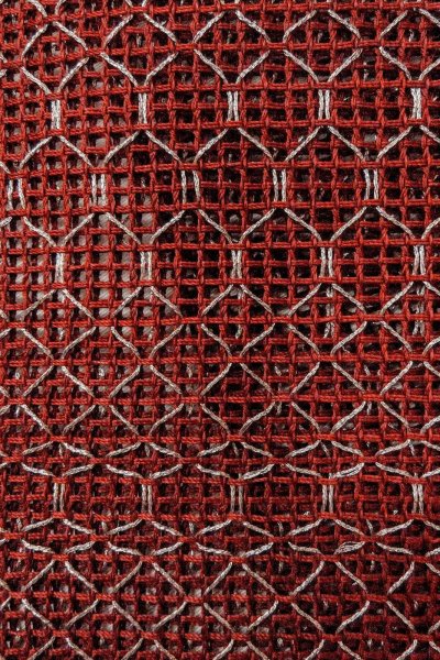 画像7: O0528E 八寸(袋名古屋)帯 女性用着物 麻   えんじ 幾何学模様 【中古】 【USED】 【リサイクル】 ★★★★☆ (7)