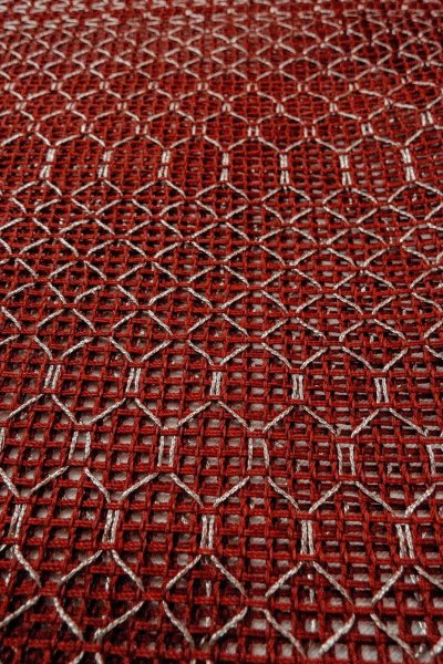 画像9: O0528E 八寸(袋名古屋)帯 女性用着物 麻   えんじ 幾何学模様 【中古】 【USED】 【リサイクル】 ★★★★☆ (9)