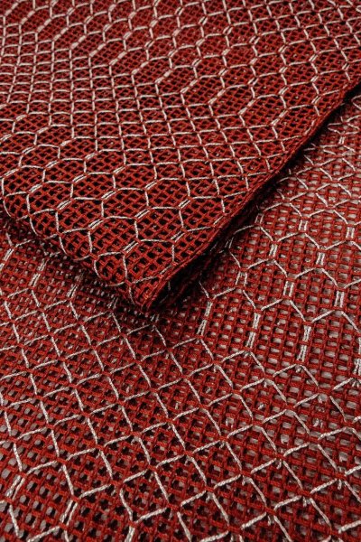 画像11: O0528E 八寸(袋名古屋)帯 女性用着物 麻   えんじ 幾何学模様 【中古】 【USED】 【リサイクル】 ★★★★☆ (11)