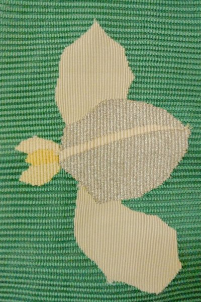 画像6: O0528H 名古屋帯 女性用着物 麻  鮮やか 緑色 あやめ 【中古】 【USED】 【リサイクル】 ★★☆☆☆ (6)