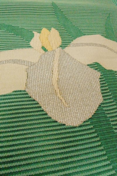 画像8: O0528H 名古屋帯 女性用着物 麻  鮮やか 緑色 あやめ 【中古】 【USED】 【リサイクル】 ★★☆☆☆ (8)
