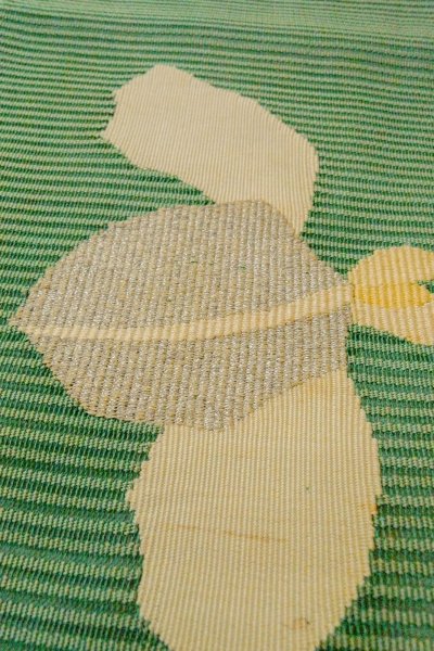 画像9: O0528H 名古屋帯 女性用着物 麻  鮮やか 緑色 あやめ 【中古】 【USED】 【リサイクル】 ★★☆☆☆ (9)