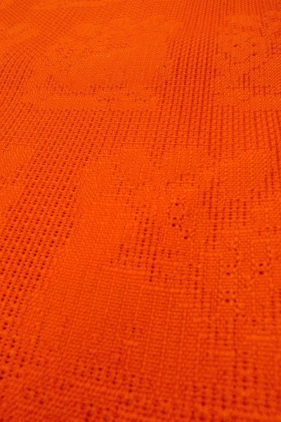 画像8: O0528I 名古屋帯 女性用着物 麻  鮮やか 橙色 抽象的模様 【中古】 【USED】 【リサイクル】 ★★★☆☆ (8)