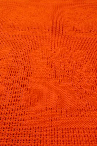 画像9: O0528I 名古屋帯 女性用着物 麻  鮮やか 橙色 抽象的模様 【中古】 【USED】 【リサイクル】 ★★★☆☆ (9)