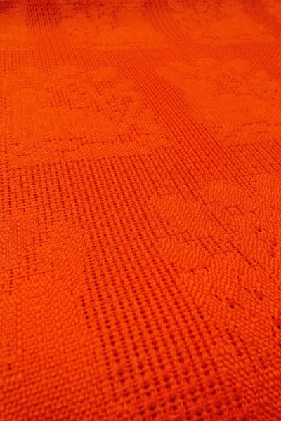 画像10: O0528I 名古屋帯 女性用着物 麻  鮮やか 橙色 抽象的模様 【中古】 【USED】 【リサイクル】 ★★★☆☆ (10)