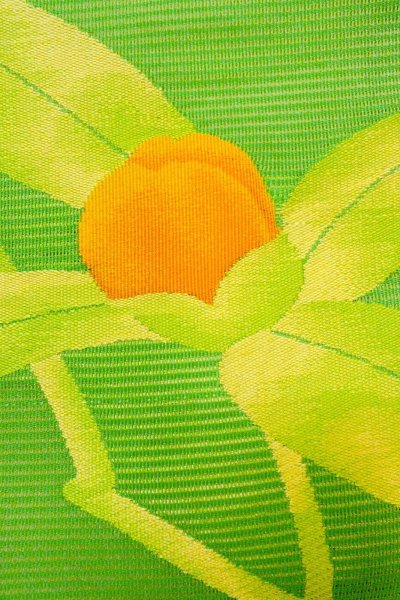 画像6: O0528J 名古屋帯 女性用着物 麻  鮮やか 黄緑色 りんどう 【中古】 【USED】 【リサイクル】 ★★★★☆ (6)