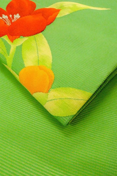 画像11: O0528J 名古屋帯 女性用着物 麻  鮮やか 黄緑色 りんどう 【中古】 【USED】 【リサイクル】 ★★★★☆ (11)