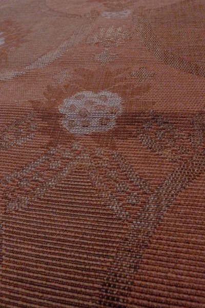 画像10: O0528K 八寸(袋名古屋)帯 女性用着物 麻 深い 灰色がかった えんじ 更紗 【中古】 【USED】 【リサイクル】 ★★★★☆ (10)