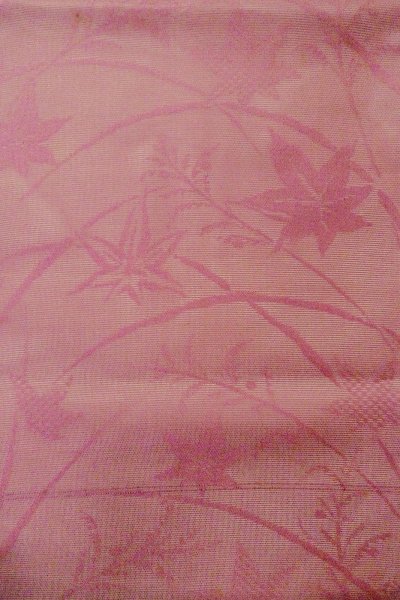 画像4: O0528M 名古屋帯 女性用着物 麻  灰色がかった 藤色 もみじ 【中古】 【USED】 【リサイクル】 ★★☆☆☆ (4)